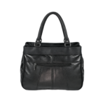Back of the black tote with a horizontal zip and curved vertical panel seams — Sheepskin leather, SKU 3591