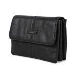 Black flap pouch with centre seam and layered side profile — Sheepskin leather, SKU 4491