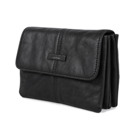 Black flap pouch with centre seam and layered side profile — Sheepskin leather, SKU 4491