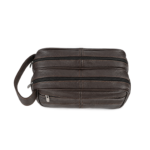 Top view of pouch with two parallel zipped openings — Cowhide leather, SKU 4573