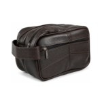 Brown hand pouch with parallel top zips and broad side loop — Cowhide leather, SKU 4573