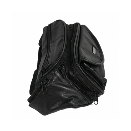 Side angle showing projecting flap and separated zipper tracks — Cowhide leather, SKU 4691