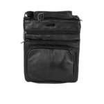 Front of the black bag with rectangular plaque and layered zip layout — Sheepskin leather, SKU 4891