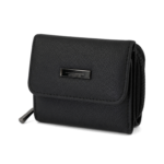 Black compact wallet with rounded flap and side zip — Cowhide leather, SKU 5073