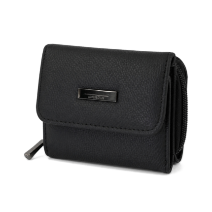 Black compact wallet with rounded flap and side zip — Cowhide leather, SKU 5073