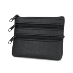 Black zip wallet with two stacked front zips and a top zip — PU leather, SKU 6051