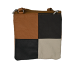Colour-block back of the pouch with tan, black and cream rectangular panels — Cowhide leather, SKU 6673