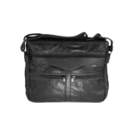 Front of the black shoulder bag with a long upper zip and two lower zip sections — Sheepskin leather, SKU 6774
