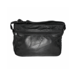 Back of the black shoulder bag with geometric stitched panels and a horizontal zip — Sheepskin leather, SKU 6774