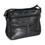 Black panelled shoulder bag with front zip sections and a side-mounted strap — Sheepskin leather, SKU 6774