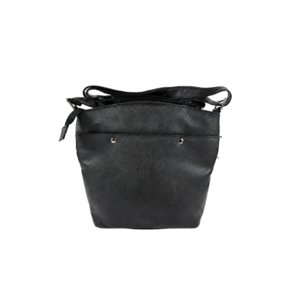 Back of the black bag with a broad upper band and two magnetic fasteners for the rear pocket — PU leather, SKU 6785