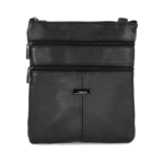 Black flat pouch with twin front zips and centre lower seam — Sheepskin leather, SKU 6891