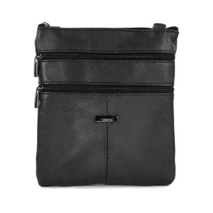 Black flat pouch with twin front zips and centre lower seam — Sheepskin leather, SKU 6891