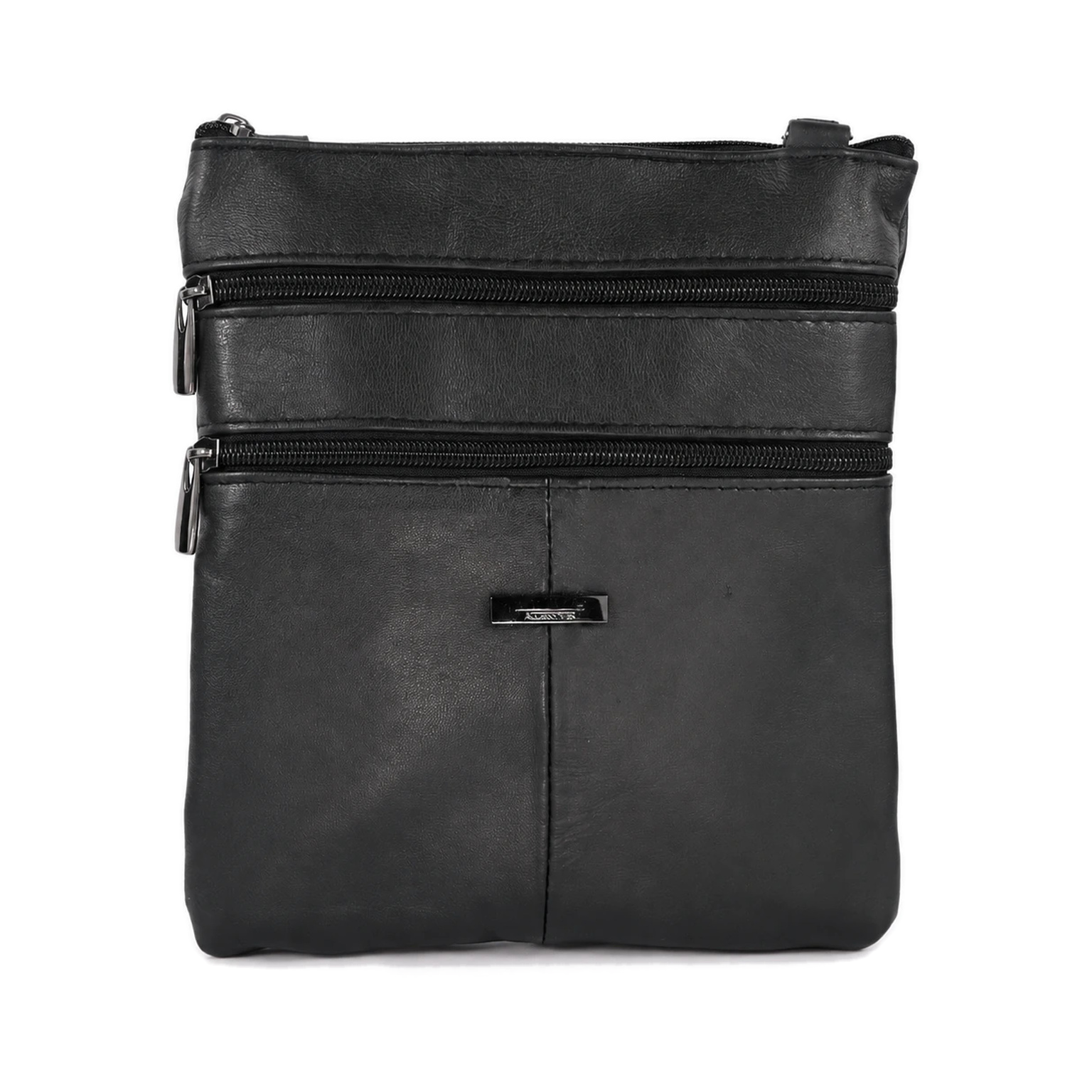 6891 normalized catalog main image Black flat pouch with twin front zips and centre lower seam — Sheepskin leather, SKU 6891