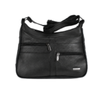 Front of the bag showing the higher left zip and lower right zip — Cowhide leather, SKU 706FB