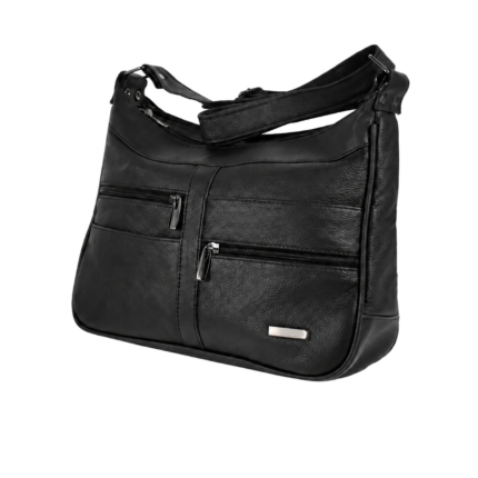 Angled bag with dipped top line and asymmetric front zip arrangement — Cowhide leather, SKU 706FB