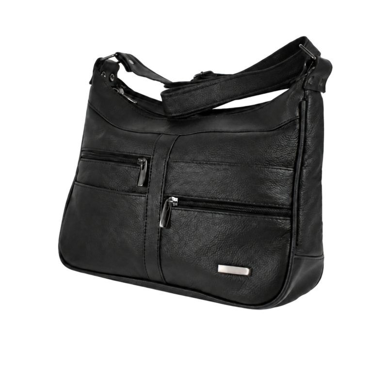 Angled bag with dipped top line and asymmetric front zip arrangement — Cowhide leather, SKU 706FB