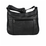 Back of the black bag with horizontal zip, vertical panels and adjustable strap — Cowhide leather, SKU 706FB