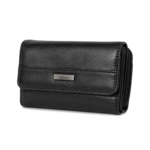 Black wallet with banded front flap and small rectangular plate — Sheepskin leather, SKU 7221
