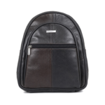 Dark brown and black backpack with arched front panel and horizontal zip — Cowhide leather, SKU 8473