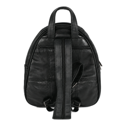 Back of the black backpack with folded shoulder straps and upper horizontal zip — Sheepskin leather, SKU 8491