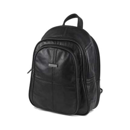 Black backpack with layered arched zip sections and top handle — Sheepskin leather, SKU 8591