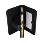Open wallet with gold-tone frame, card sleeves and clear window — Patchwork sheepskin leather, SKU 8664