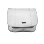 Off-white flap front with vertical stitched joins and metal plate — PU leather, SKU 9785