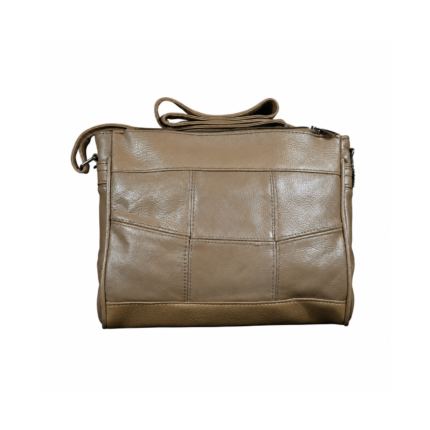 Taupe bag front with vertical joins and angled middle seam — Cowhide leather, SKU C3491