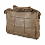 Angled taupe bag showing piped side gusset and top zip — Cowhide leather, SKU C3491